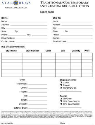 Traditional Rug Collection Order Form